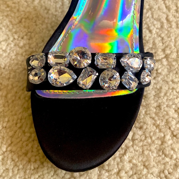 Cape Robbin Women Rhinestone Jewel Spiral Black ankle wrap strap heels - Picture 5 of 8